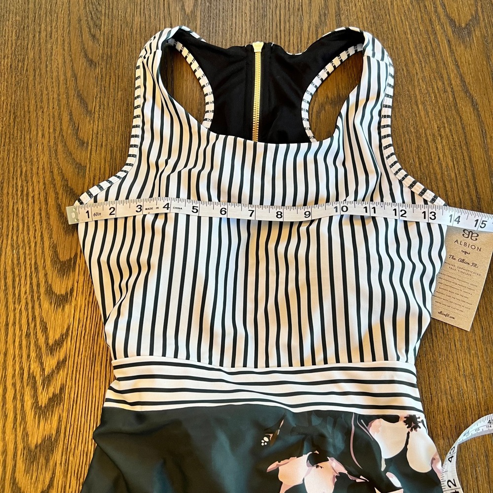 Albion Fit One Piece Swimsuit Nylon Spandex Striped Floral Preppy Coastal Beachy - Picture 5 of 9